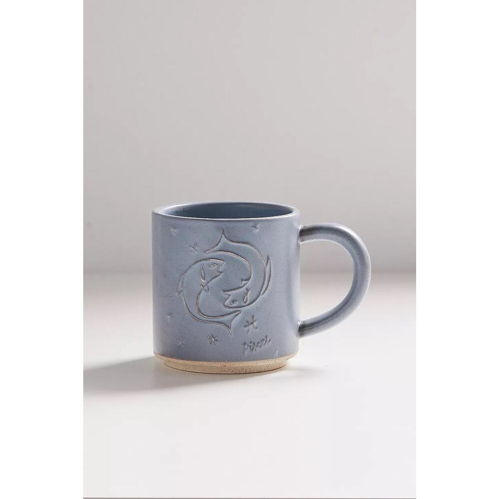UO Urban Outfitters Pisces Zodiac Stacking Mug Blue Coffee Tea Home Dorm